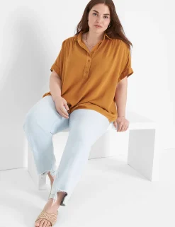 Shirts & Blouses^Lane Bryant Relaxed Short-Sleeve Button-Down Top Cathay Spice
