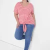 Knit Tops^Lane Bryant Relaxed Tie Hem Detail Tee Small Pink Stripe