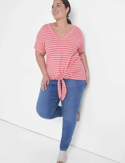 Knit Tops^Lane Bryant Relaxed Tie Hem Detail Tee Small Pink Stripe