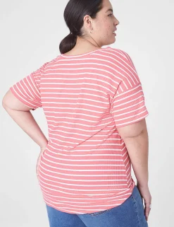 Knit Tops^Lane Bryant Relaxed Tie Hem Detail Tee Small Pink Stripe