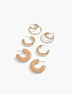 Earrings^Lane Bryant Resin And Gold Hoop Earrings 3 Pack Gold Tone