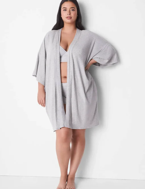Robes^Lane Bryant Rib Kimono Robe Light Heather Gray
