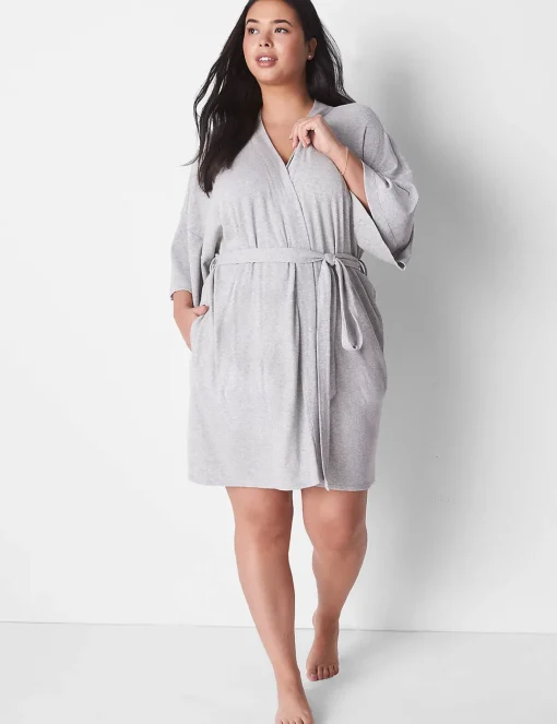 Robes^Lane Bryant Rib Kimono Robe Light Heather Gray