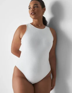 Bodysuits & Playsuits^Lane Bryant Rib Open-Back Bodysuit Bright White