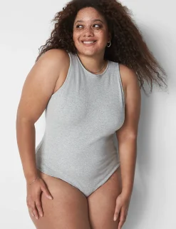 Bodysuits & Playsuits^Lane Bryant Rib Open-Back Bodysuit Light Heather Gray