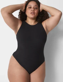 Sleep Separates^Lane Bryant Rib Open-Back Bodysuit Black