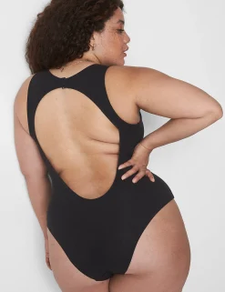 Bodysuits & Playsuits^Lane Bryant Rib Open-Back Bodysuit Black
