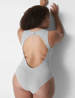 Bodysuits & Playsuits^Lane Bryant Rib Open-Back Bodysuit Light Heather Gray