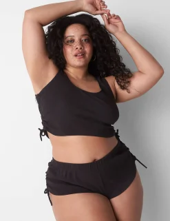 Sleep Separates^Lane Bryant Rib Ruched-Side Crop Tank Black