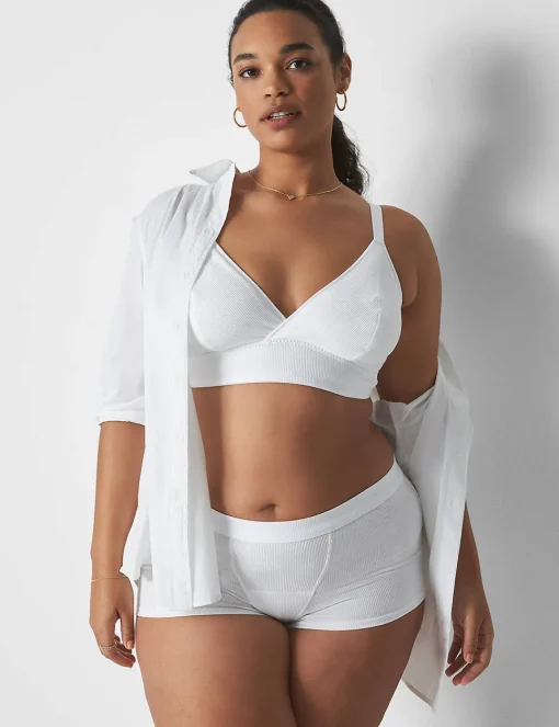 Sleep Separates^Lane Bryant Rib Triangle Longline Bralette Bright White