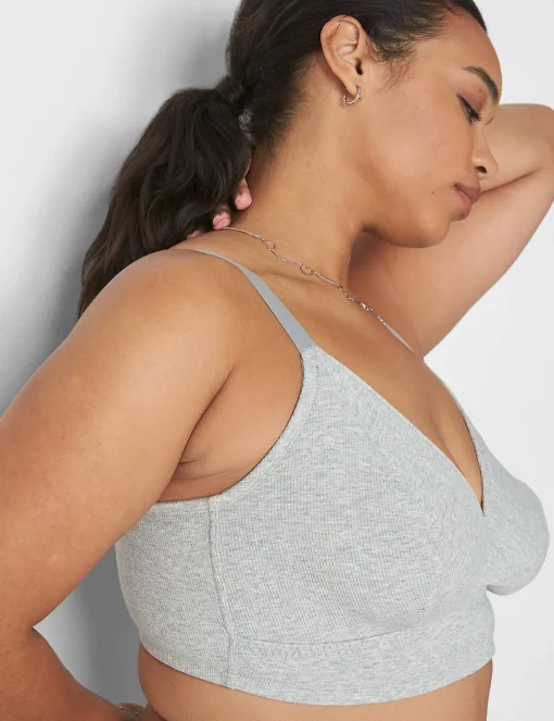 Sleep Separates^Lane Bryant Rib Triangle Longline Bralette Light Heather Gray