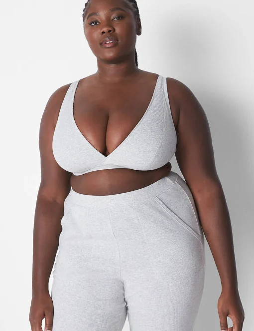 No-Wire Bras And Bralettes^Lane Bryant Rib Unlined High Apex Bralette Light Heather Gray