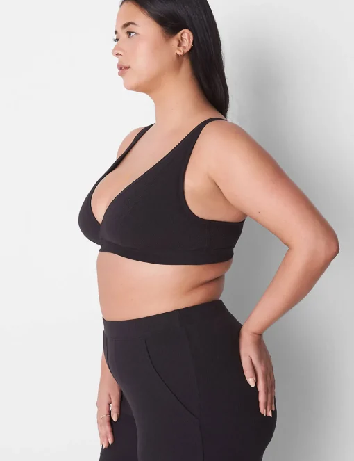 No-Wire Bras And Bralettes^Lane Bryant Rib Unlined High Apex Bralette Black