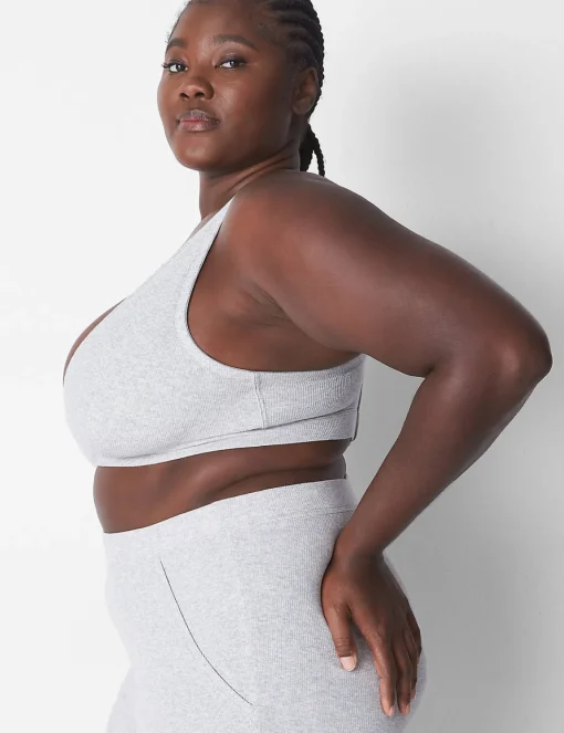 No-Wire Bras And Bralettes^Lane Bryant Rib Unlined High Apex Bralette Light Heather Gray