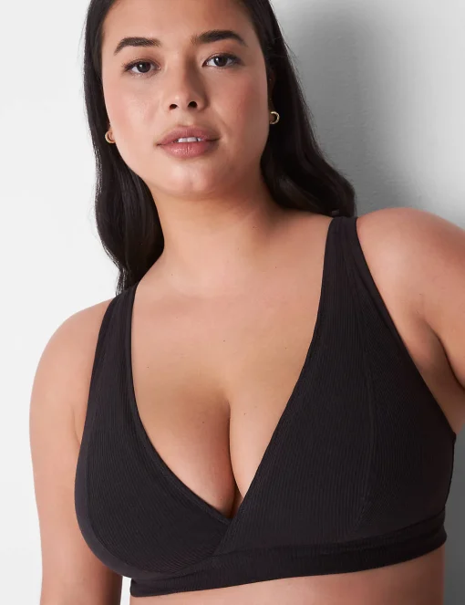 No-Wire Bras And Bralettes^Lane Bryant Rib Unlined High Apex Bralette Black