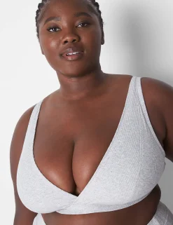No-Wire Bras And Bralettes^Lane Bryant Rib Unlined High Apex Bralette Light Heather Gray