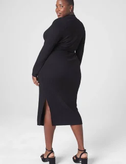 Sheath^Lane Bryant Ribbed Polo Wrap Midi Dress Black