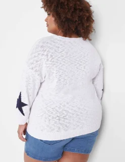 Sweaters^Lane Bryant Round-Neck Star Sweater White