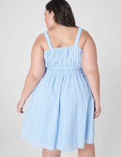 Work Versatile^Lane Bryant Ruched-Strap Double Elastic-Waist Dress Blue Skinny Stripe