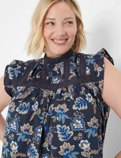 Shirts & Blouses^Lane Bryant Ruffle Cap-Sleeve Lace-Trim Top Blue Vine