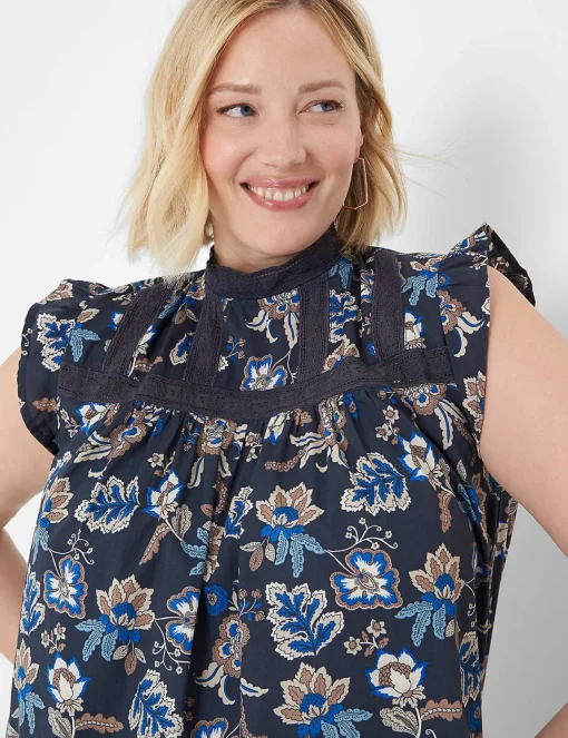 Shirts & Blouses^Lane Bryant Ruffle Cap-Sleeve Lace-Trim Top Blue Vine