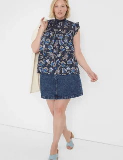 Shirts & Blouses^Lane Bryant Ruffle Cap-Sleeve Lace-Trim Top Blue Vine