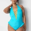Bodysuits & Playsuits^Lane Bryant Ruffle Lace-Up Bodysuit Bluefish Animal