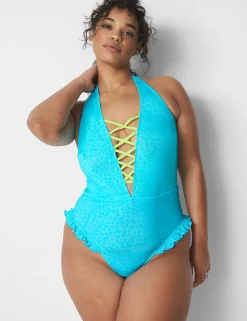 Bodysuits & Playsuits^Lane Bryant Ruffle Lace-Up Bodysuit Bluefish Animal