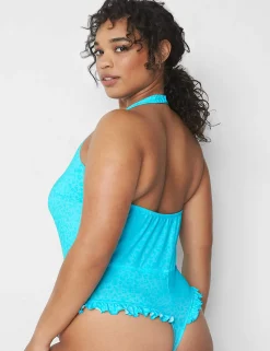 Bodysuits & Playsuits^Lane Bryant Ruffle Lace-Up Bodysuit Bluefish Animal