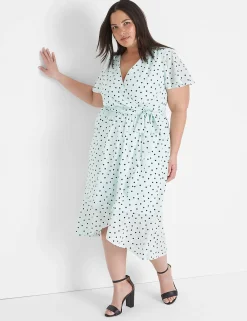 Date Night^Lane Bryant Ruffle-Hem High-Low Midi Dress Dot
