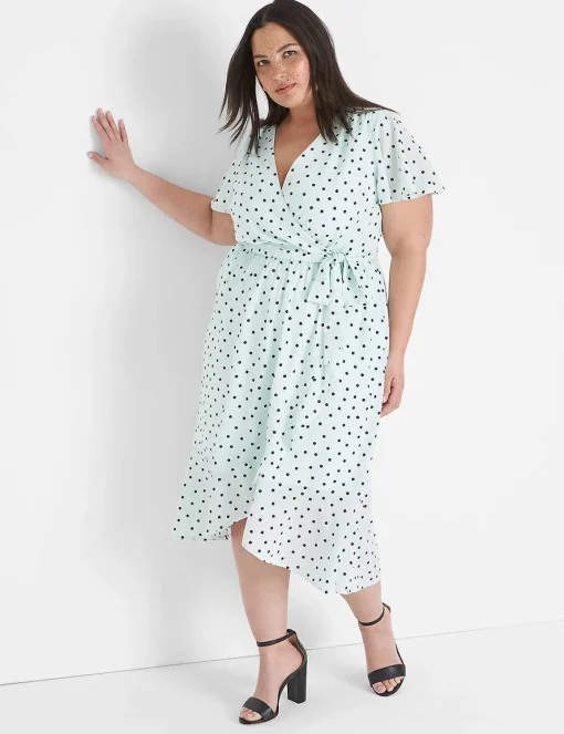 Date Night^Lane Bryant Ruffle-Hem High-Low Midi Dress Dot