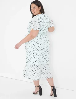 Date Night^Lane Bryant Ruffle-Hem High-Low Midi Dress Dot