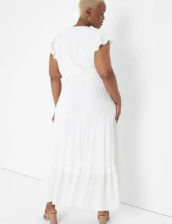 Date Night^Lane Bryant Ruffle-Sleeve Belted Maxi Dress White Lurex Stripe