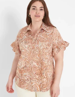 Shirts & Blouses^Lane Bryant Ruffle-Sleeve Button-Down Top Windmark Paisley