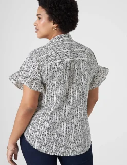 Shirts & Blouses^Lane Bryant Ruffle-Sleeve Button-Down Top Stippled Lines