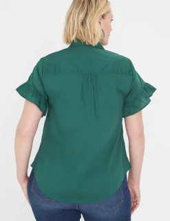 Shirts & Blouses^Lane Bryant Ruffle-Sleeve Button-Down Top Hunter Green