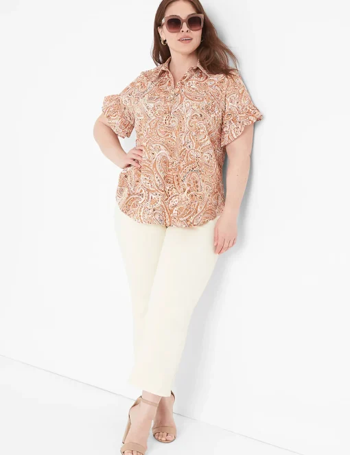 Shirts & Blouses^Lane Bryant Ruffle-Sleeve Button-Down Top Windmark Paisley