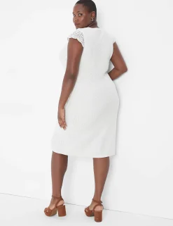 Sheath^Lane Bryant Ruffle-Sleeve Shift Sweater Midi Dress Birch