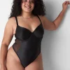 Bodysuits & Playsuits^Lane Bryant Sateen Balconette Fishnet Bodysuit Black