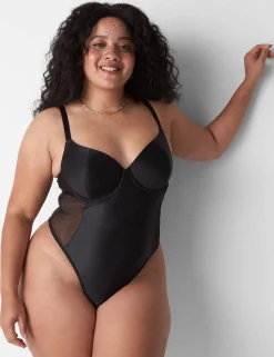 Bodysuits & Playsuits^Lane Bryant Sateen Balconette Fishnet Bodysuit Black