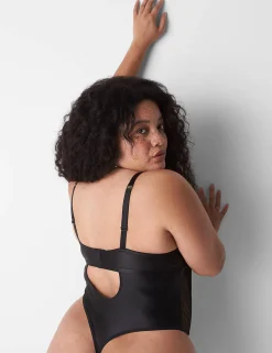 Bodysuits & Playsuits^Lane Bryant Sateen Balconette Fishnet Bodysuit Black
