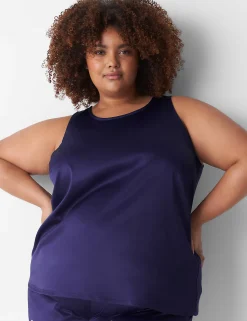 Sleep Separates^Lane Bryant Satin & Drapey Rib Sleep Tank Navy
