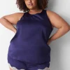 Sleep Separates^Lane Bryant Satin Lace-Trim Sleep Short Navy
