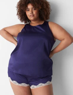 Sleep Separates^Lane Bryant Satin Lace-Trim Sleep Short Navy