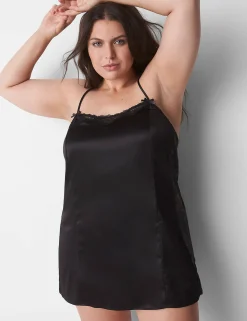 Slips & Babydolls^Lane Bryant Satin Sheer Lace Slip Black