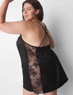 Slips & Babydolls^Lane Bryant Satin Sheer Lace Slip Black
