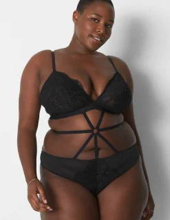 Bodysuits & Playsuits^Lane Bryant Scallop Lace No-Wire Playsuit Black