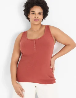 The Tee Shop^Lane Bryant Scoop-Neck Henley Tank Brandy