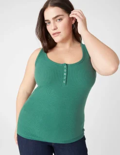 The Tee Shop^Lane Bryant Scoop-Neck Henley Tank Hunter Green