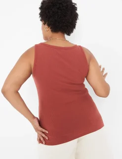 The Tee Shop^Lane Bryant Scoop-Neck Henley Tank Brandy